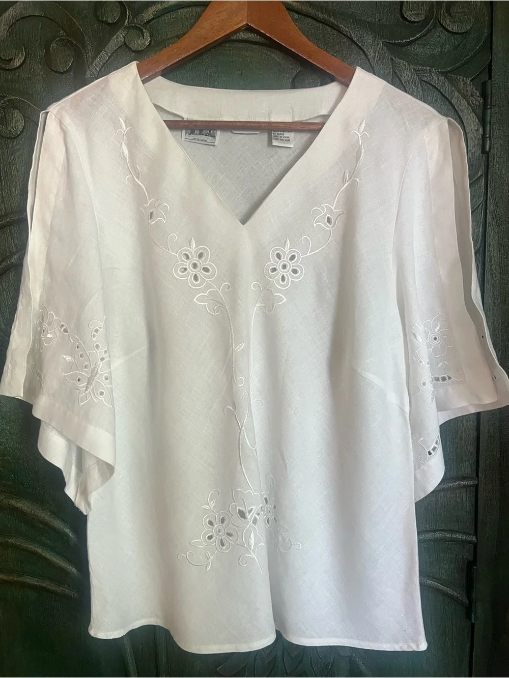 Irish Linen Embroidered Blouse XL White - Picture 1 of 9